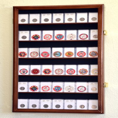 42 Collector NGC PCGS ICG Coin Slab Display Case Cabinet Holder Rack  Lockable, Walnut
