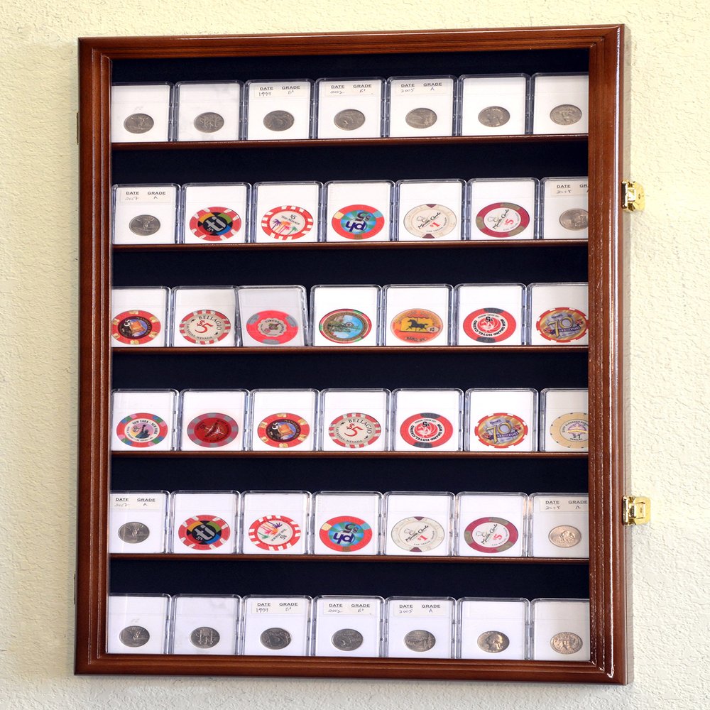 42 Collector NGC PCGS ICG Coin Slab Display Case Cabinet Holder Rack  Lockable, Walnut