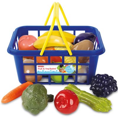 Casdon Fruit & Veg Basket | Assorted Toy Basket with Fruits & Vegetables for Children Aged 2+ | Perfect for Playing Shops!
