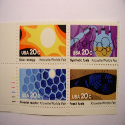 US Postage Stamps, 1982, Knoxville Worlds Fair, S# 2006-90, Plate Block of 4 20 Cent Stamps, MNH