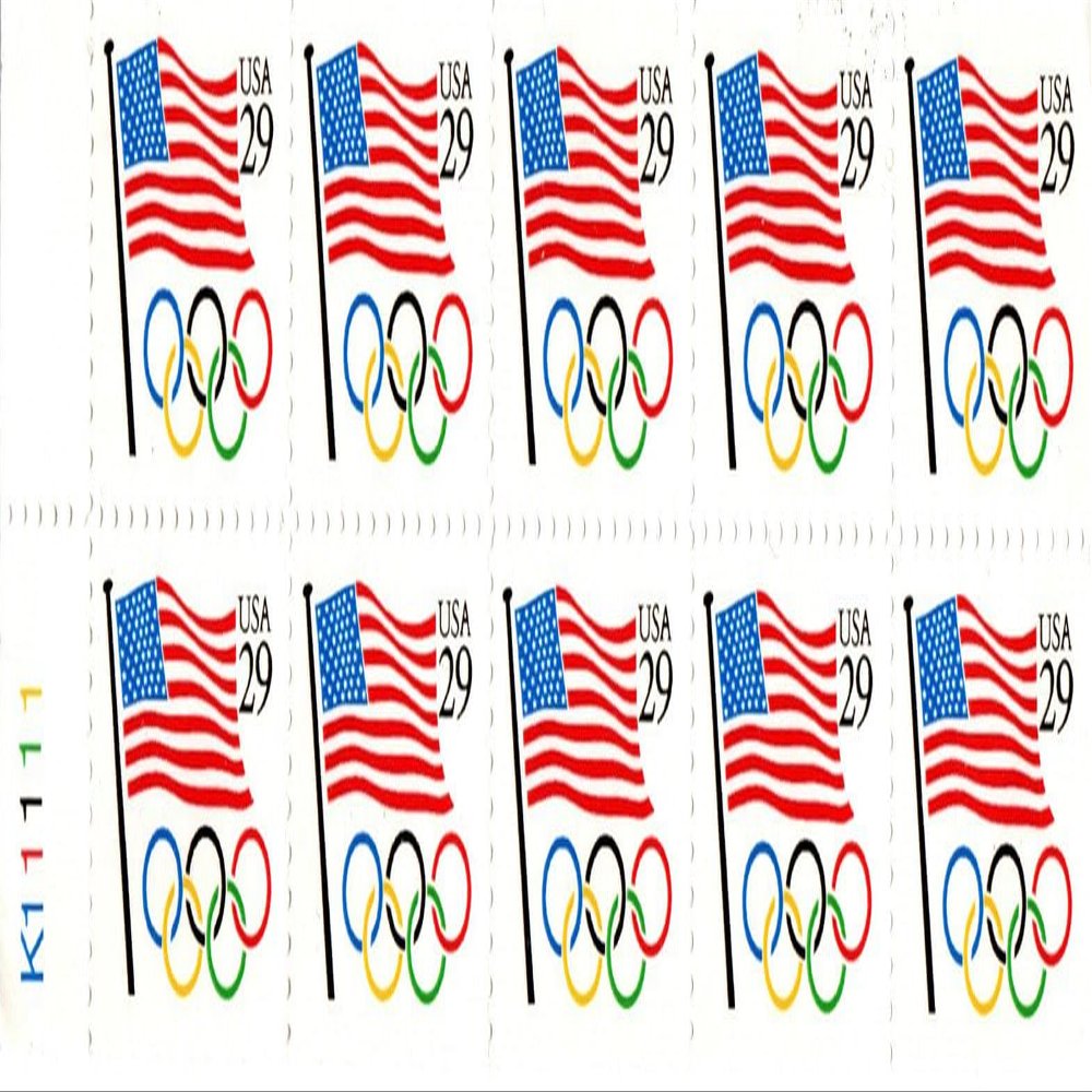 1991 Flag & Olympic Rings Booklet Pane of 10 x 29 Cent Stamps Scott 2528a