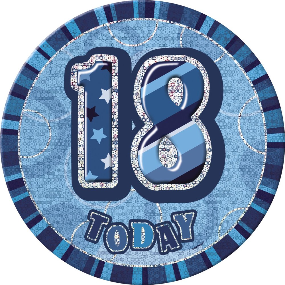 Unique Party 55272-6" Glitz Blue Giant 18th Birthday Badge