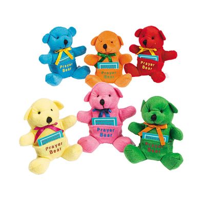 Fun Express Prayer Bear Christian Gifts for Kids - 12 Pack Small Teddy Bears with Prayer Cards | Religious Toys for Sunday School, VBS & Easter Party Favors | Plush Stuffed Animals for Boys & Girls