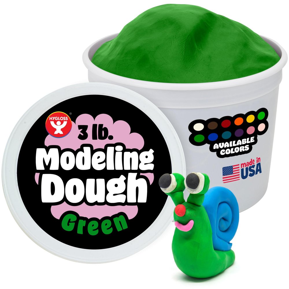 Hygloss Play Modeling Dough for Kids Safe & Non-Toxic Sensory Dough for Arts and Crafts 3 lb Tub Play Clay for Toddler Activities, Preschool Classroom Must-Haves Green Color, Unscented