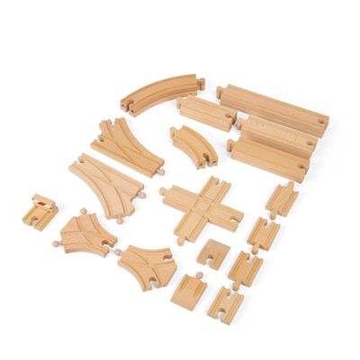 Bigjigs Rail Low Level Train Track Expansion Pack - 25pc Wooden Train Track for Train Sets, Quality Bigjigs Train Accessories, Compatible with Most Major Wooden Railway Brands
