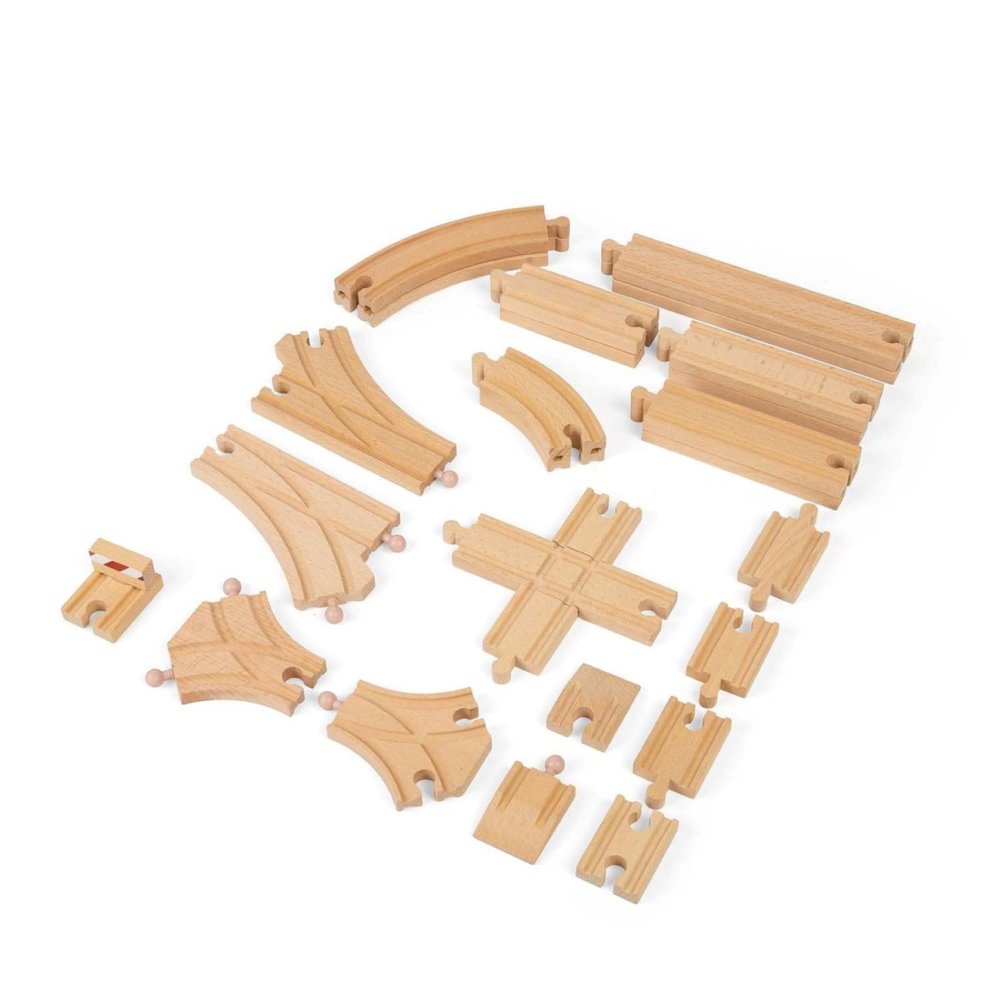 Bigjigs Rail Low Level Train Track Expansion Pack - 25pc Wooden Train Track for Train Sets, Quality Bigjigs Train Accessories, Compatible with Most Major Wooden Railway Brands