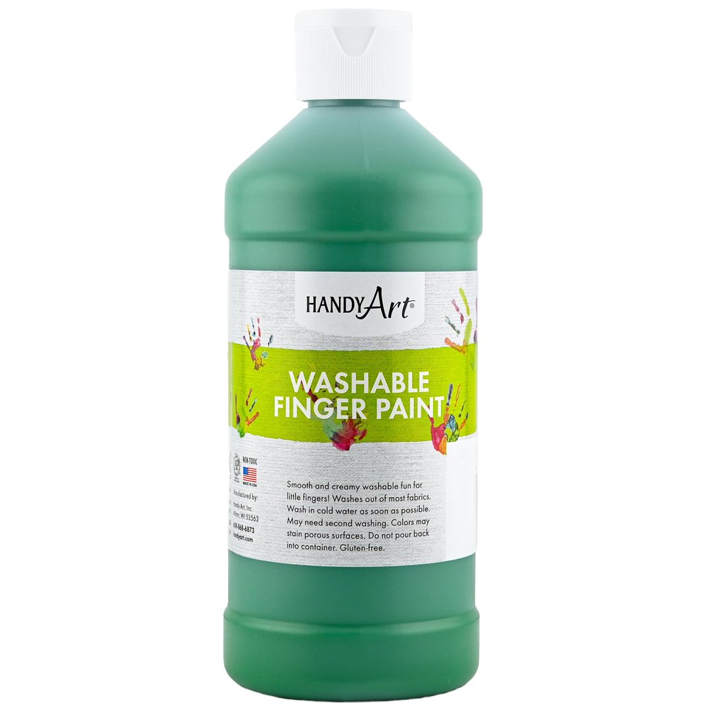 Handy Art Washable Finger Paint, Green, 16 oz Bottl, Non Toxic Ages 3 & Up