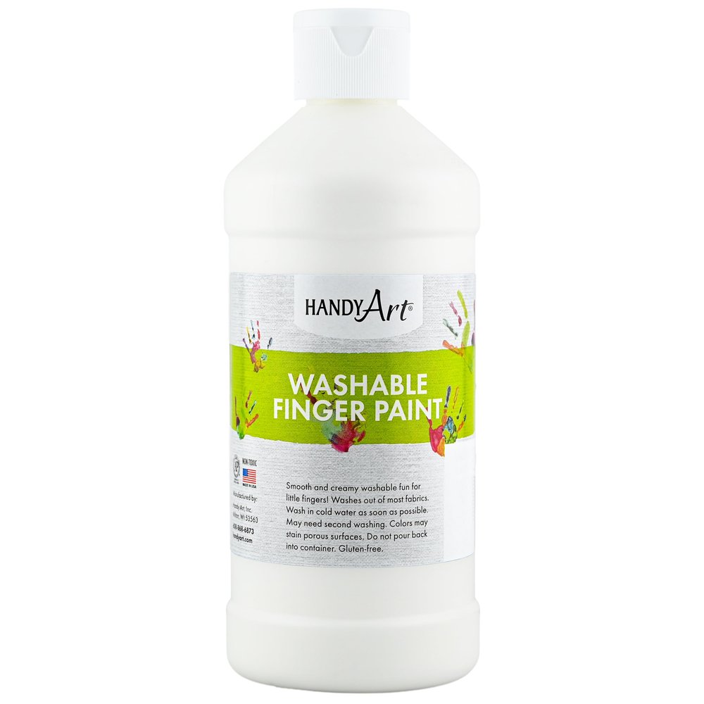 Handy Art Washable Finger Paint, White, 16 oz Bottle, Non Toxic Ages 3 & Up