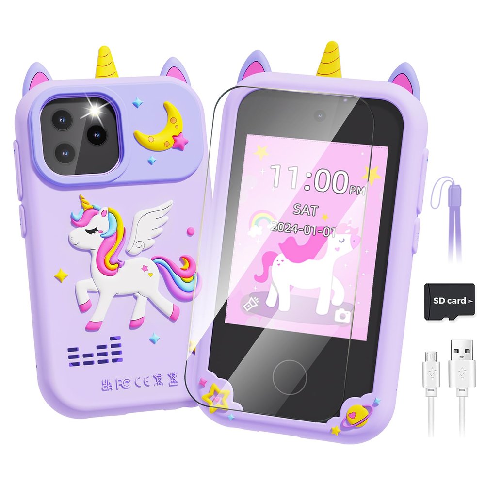 Kids Phone Toys for Girls Ages 5-7, Christmas Birthday Gifts for 5 6 7 8 Year Old Girls, HD Dual Camera Kids Smart Phone for Toddler Girl Toys Age 6-7 Years Old with SD Card and Screen Protector