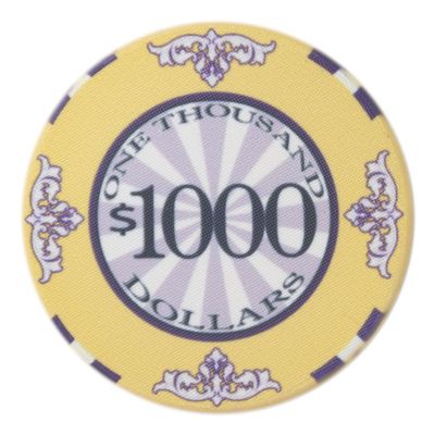 Brybelly Scroll Poker Chip Lightweight 10-gram Casino Grade Ceramic Pack of 50 ($1000 Yellow)