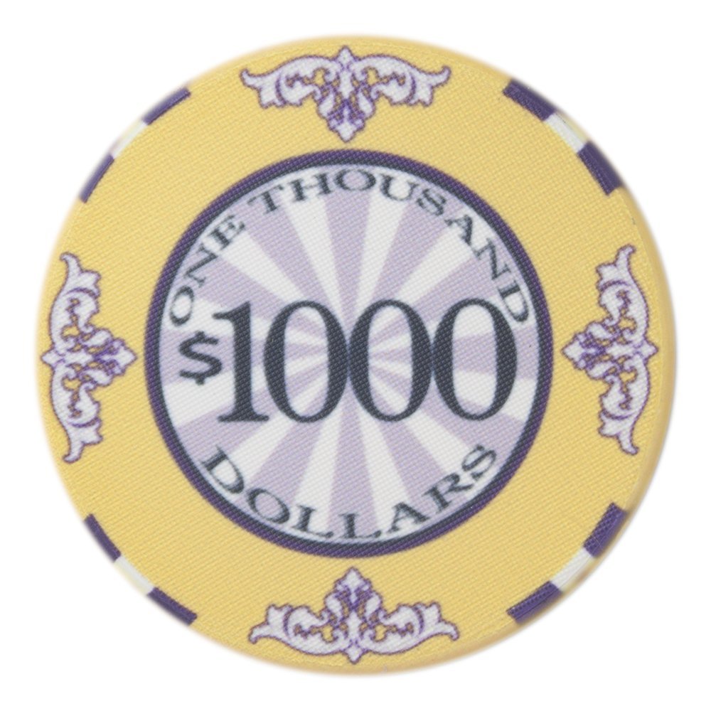 Brybelly Scroll Poker Chip Lightweight 10-gram Casino Grade Ceramic Pack of 50 ($1000 Yellow)
