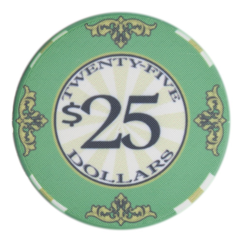 Brybelly Scroll Poker Chip Lightweight 10-gram Casino Grade Ceramic Pack of 50 ($25 Green)