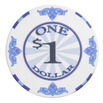 Brybelly Scroll Poker Chip Lightweight 10-gram Casino Grade Ceramic Pack of 50 ($1 White)