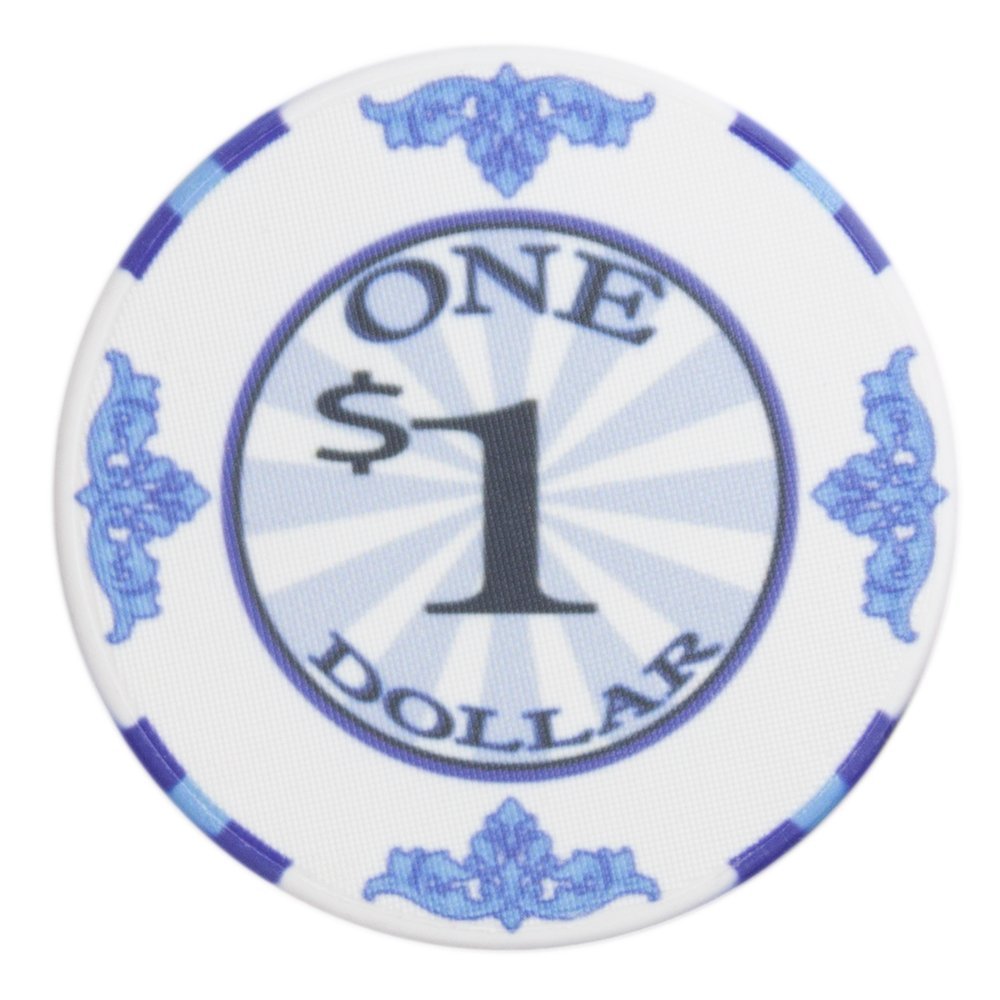 Brybelly Scroll Poker Chip Lightweight 10-gram Casino Grade Ceramic Pack of 50 ($1 White)