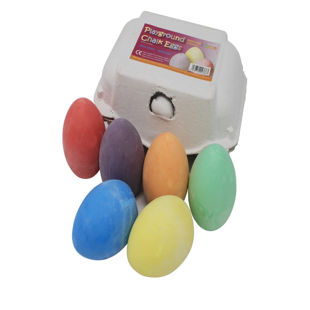 Bright Ideas PK06 7cm Egg Shaped Chalks, Bright Coloured Playground Chalk for Children, Bright Washable Sidewalk, Pavement, Blackboard Chalk 6 Assorted Colours, Assorted Chalks. BI7981.