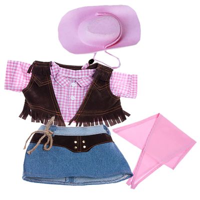 Cowgirl w/Brown Hat and Pink Scarf Teddy Bear Clothes Fits Most 14"-18" Build-A-Bear and Make Your Own Stuffed Animals