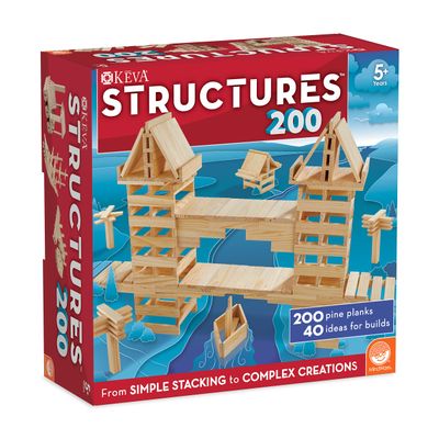 KEVA Structures 200 Wood Building Planks Set - Building Toy Includes 200 Wooden Blocks and Idea Book - Ages 5 and Up