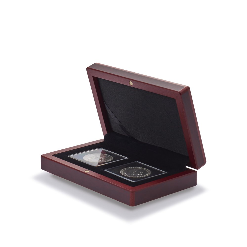 Lighthouse - VOLTERRA Coin Display Case for 2 QUADRUM Snaplocks 2x2 Coin Holders with a Mahogany Wood-Grain Finish