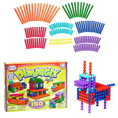 POPULAR PLAYTHINGS Playstix Construction Toy Set with Building Sticks for STEM and Classroom Use, for Kids Ages 4 and Up - 150 Piece Kit