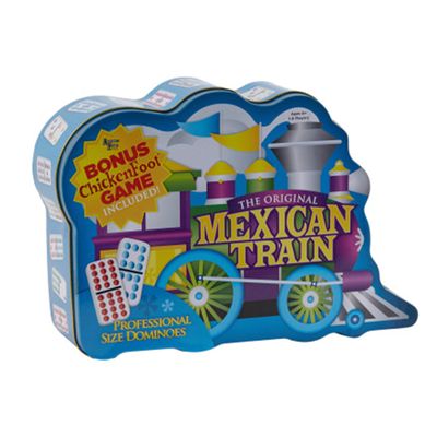 Puremco Mexican Train Double 12 Professional Size Dominoes with Bonus Chickenfoot Game Included Travel Tin Board Game, 91 Tiles, Challenging, Fun Game for Ages 6 Years & Up, Blue