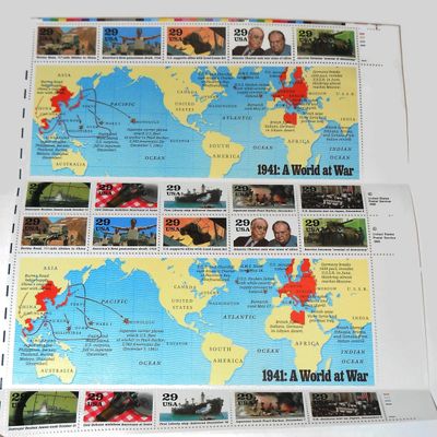 1941 WWII A World At War Collectible 29 Cent Stamp Sheet
