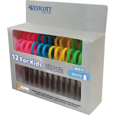 Westcott Kids School Pack Scissors, 5", Blunt, Assorted Colors, Pack Of 12