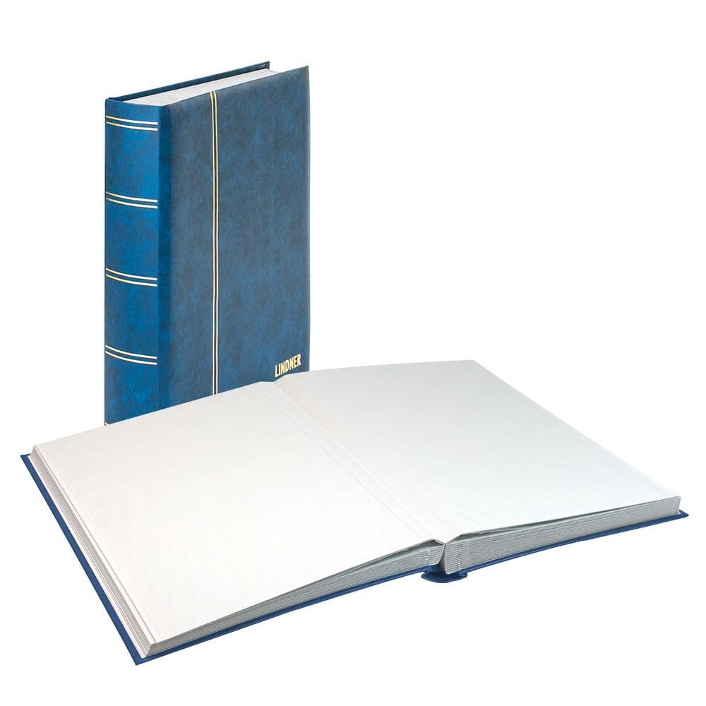 LINDNER Das Original Stockbook Elegant, Blue, Padded, 60 White Pages, glassine Strips, 9,05x12,00 inches