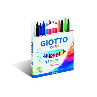 GIOTTO Cera Super Washable Large Wax Crayon, 12 Assorted Colours, Ideal for Children, Party Bags & Schools