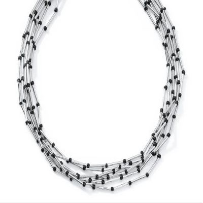 Cookie Lee Jet Liquid Silver Necklace
