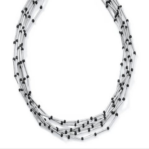 Cookie Lee Jet Liquid Silver Necklace