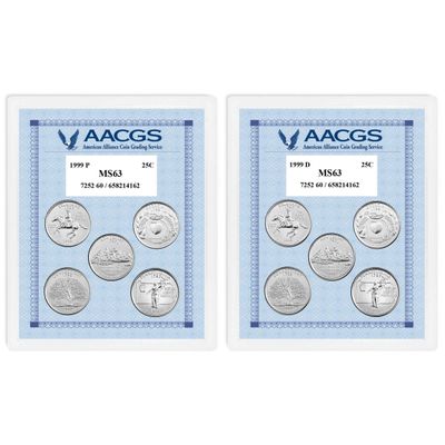 1999P & 1999D Statehood Quarters Graded MS63 Brilliant Uncirculated