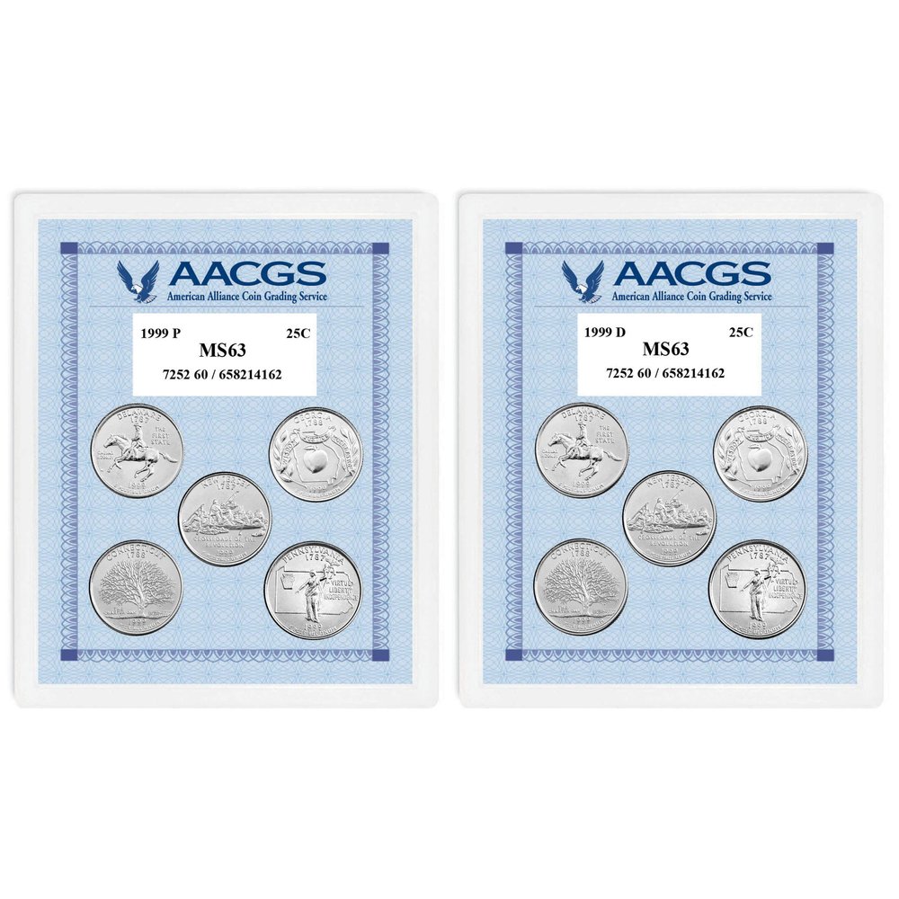 1999P & 1999D Statehood Quarters Graded MS63 Brilliant Uncirculated
