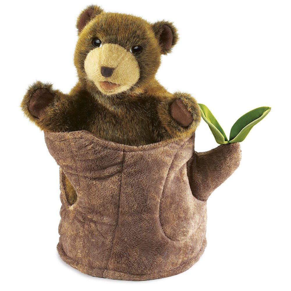 Folkmanis Bear in Tree Stump Hand Puppet, Brown, 1 EA