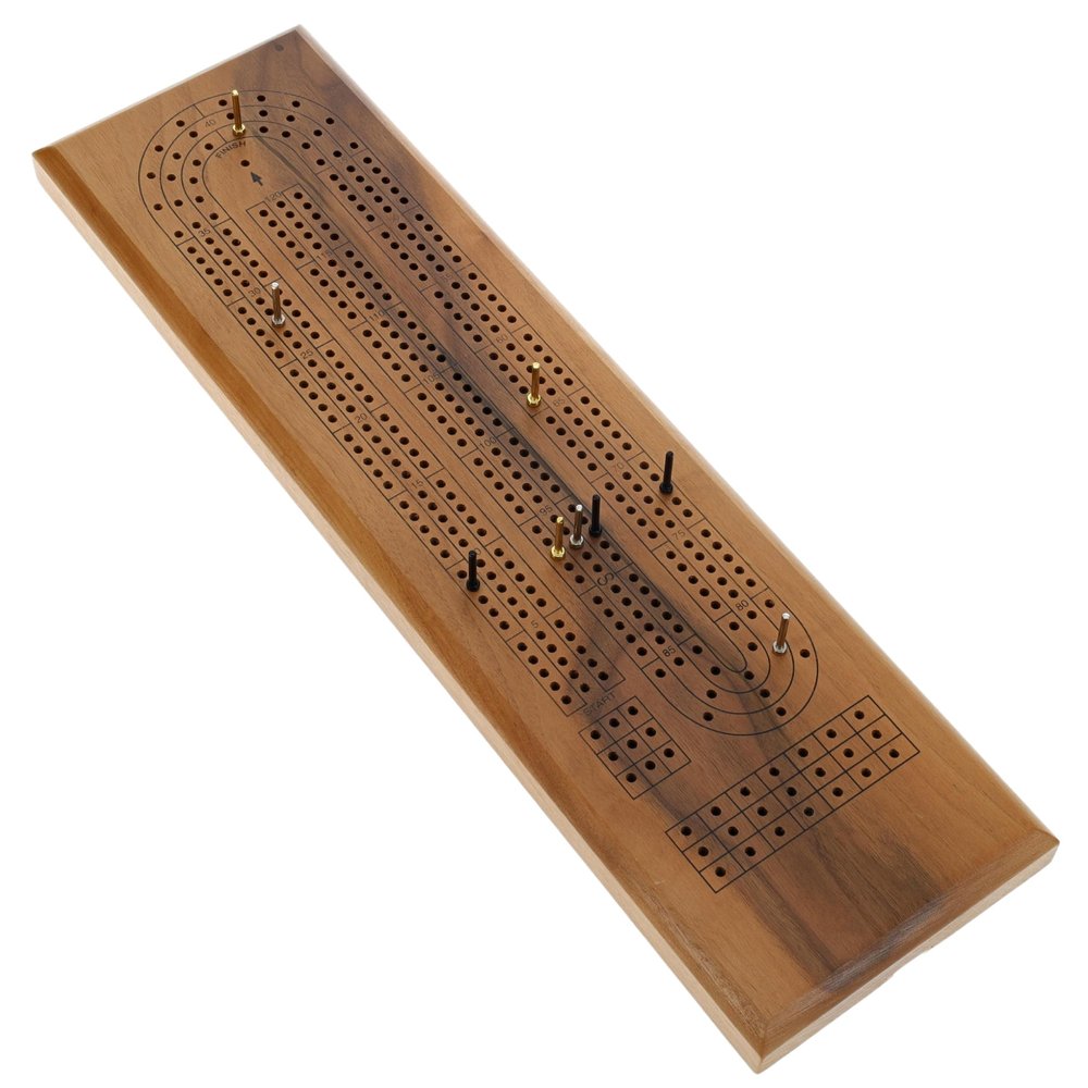 WE Games Cribbage Board Game Set, Travel Cribbage with Card Storage and Metal Pegs, Unique Dark Stained 3 Track Board, Classic Wooden Board Game, Coffee Table Board Games for Adults and Families