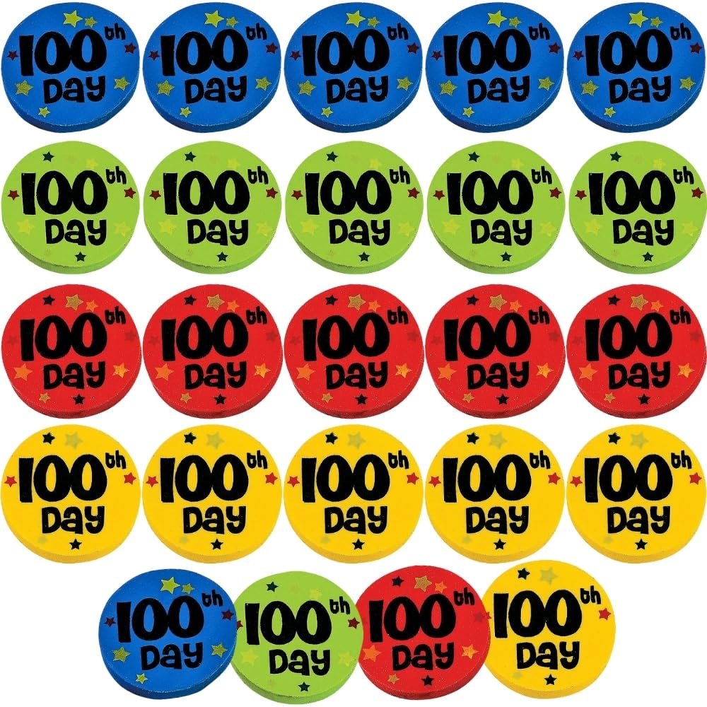 100Th Day Erasers - 25 Pieces - Educational and Learning Activities for Kids