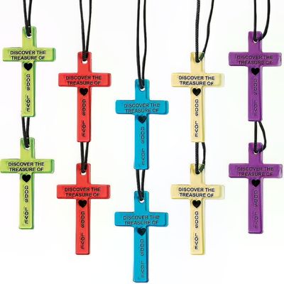 Fun Express - Gem Color Cross Necklaces (4dz) - Jewelry - Necklaces - Cross Necklaces - 48 Pieces