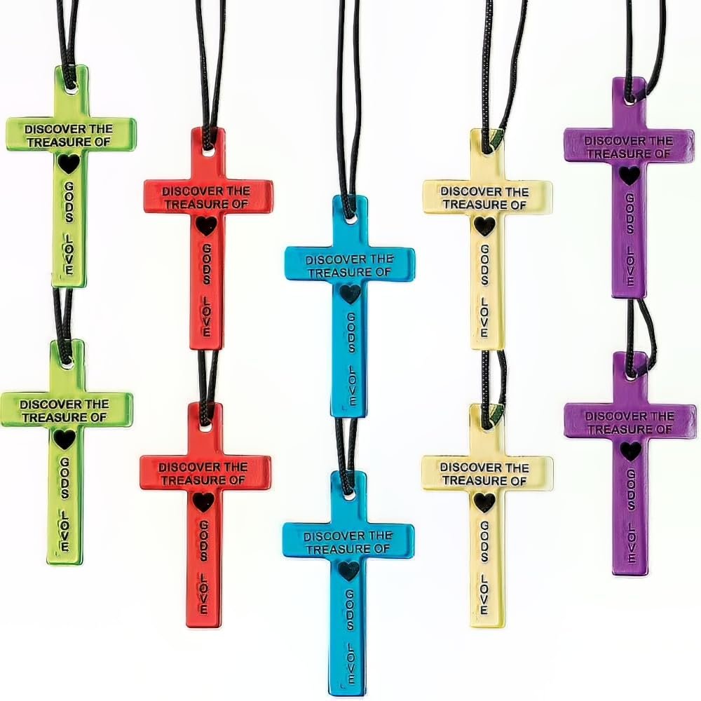 Fun Express - Gem Color Cross Necklaces (4dz) - Jewelry - Necklaces - Cross Necklaces - 48 Pieces
