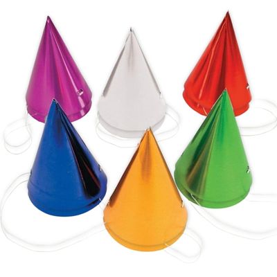 Fun Express - Metallic Cone Hats for Party - Party Supplies - Favors - Misc Favors - Party - 12 Pieces