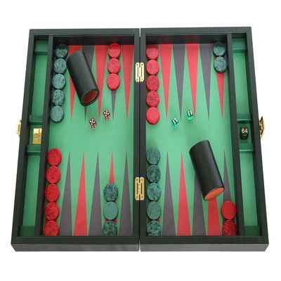 Zaza & Sacci Backgammon Board Set - (16" Leather/Microfiber Case) - Black