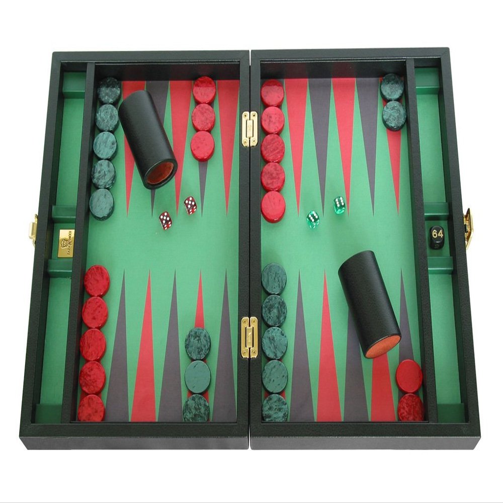 Zaza & Sacci Backgammon Board Set - (16" Leather/Microfiber Case) - Black