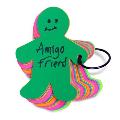 Hygloss Products Study Buddies Cards - Flashcards - People Shape - 5 Inches - Assorted Color Cardstock - Ideal for Students, Classroom - Build Skills - Colored Bookring - 50 Qty