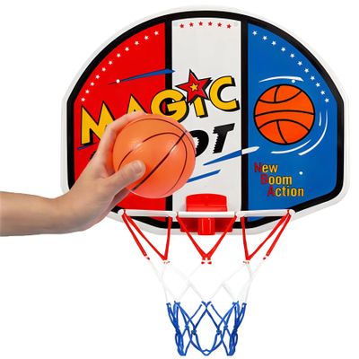 Indoor Mini Basketball Hoop - 16" x 13" Large Over The Door Plastic Toy Backboard, Net, Ball and Pump for Kids Boys Teens - Suitable for Office, Bedroom, Dorm (Magic Shot)