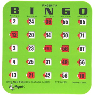 Regal Bingo Bulk Bingo Cards with Sliding Windows - Reusable Large Print Bingo Game Cards for Adults Large Group - 50 Pack, Green