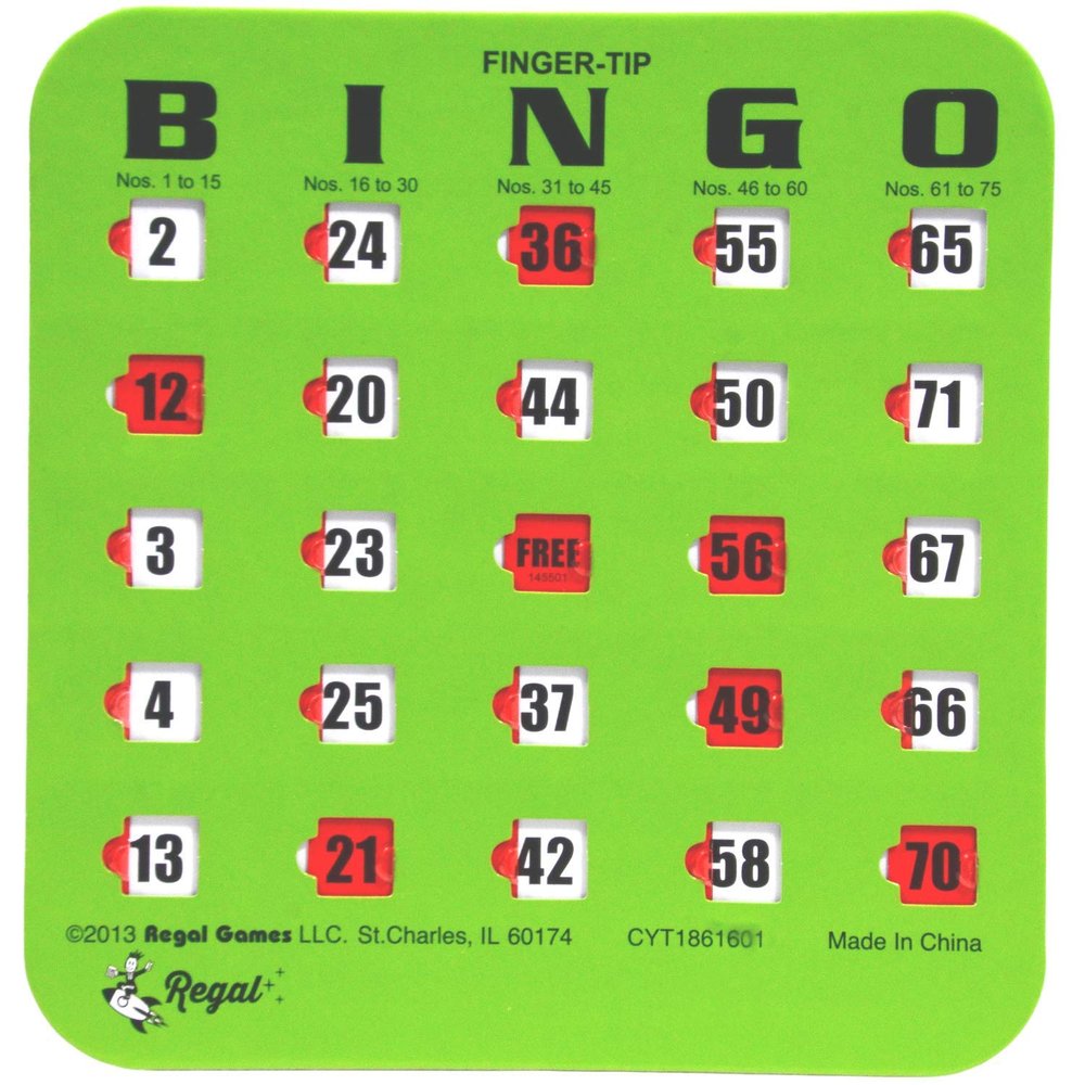 Regal Bingo Bulk Bingo Cards with Sliding Windows - Reusable Large Print Bingo Game Cards for Adults Large Group - 50 Pack, Green