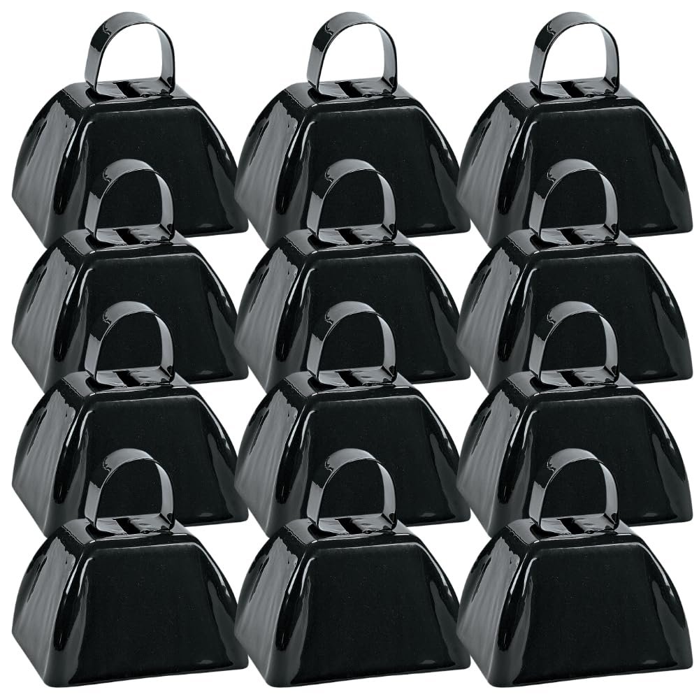 Fun Express Black Cowbells Set of 12 - Loud and Durable Cowbells for Sporting Events School Spirit Parties Celebrations and Group Cheers - Perfect for Boosting Energy and Excitement - 12 Pieces