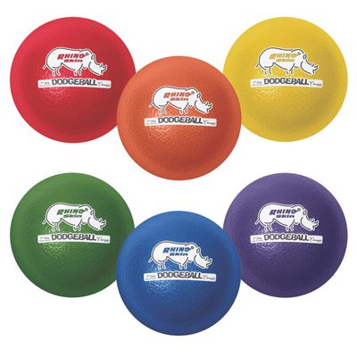 Champion Sports Rhino Skin Low Bounce Dodgeballs for Playground, PE, Backyard & League Games Set of 6 Balls - Assorted Colors - 7 Inch