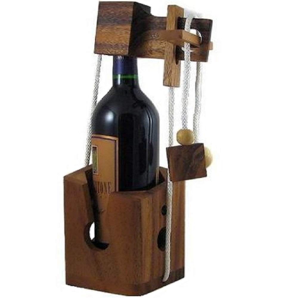 Think-n-Drink Fun Bottle Gift Lock Challenge Puzzle Game Wood Brain Teaser for Adults Party and Gathering