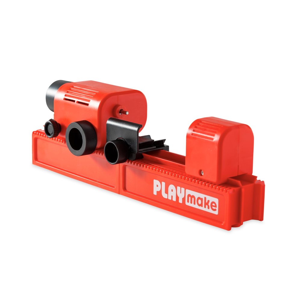 PLAYmake Kids 4-in-1 Woodshop Carpentry Cool Tool with Jigsaw, Lathe, Drill Press, Sander, Power Supply, Safety Goggles, Extra Supplies, and Deluxe Project Book