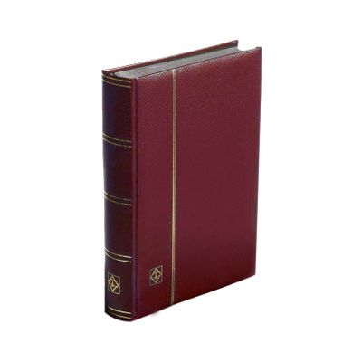 LIGHTHOUSE PREMIUM Bonded Leather Cover Stockbook for Stamps - 32 Black Cardstock A4 Pages with Clear Strips and Double Linen Hinges - Red