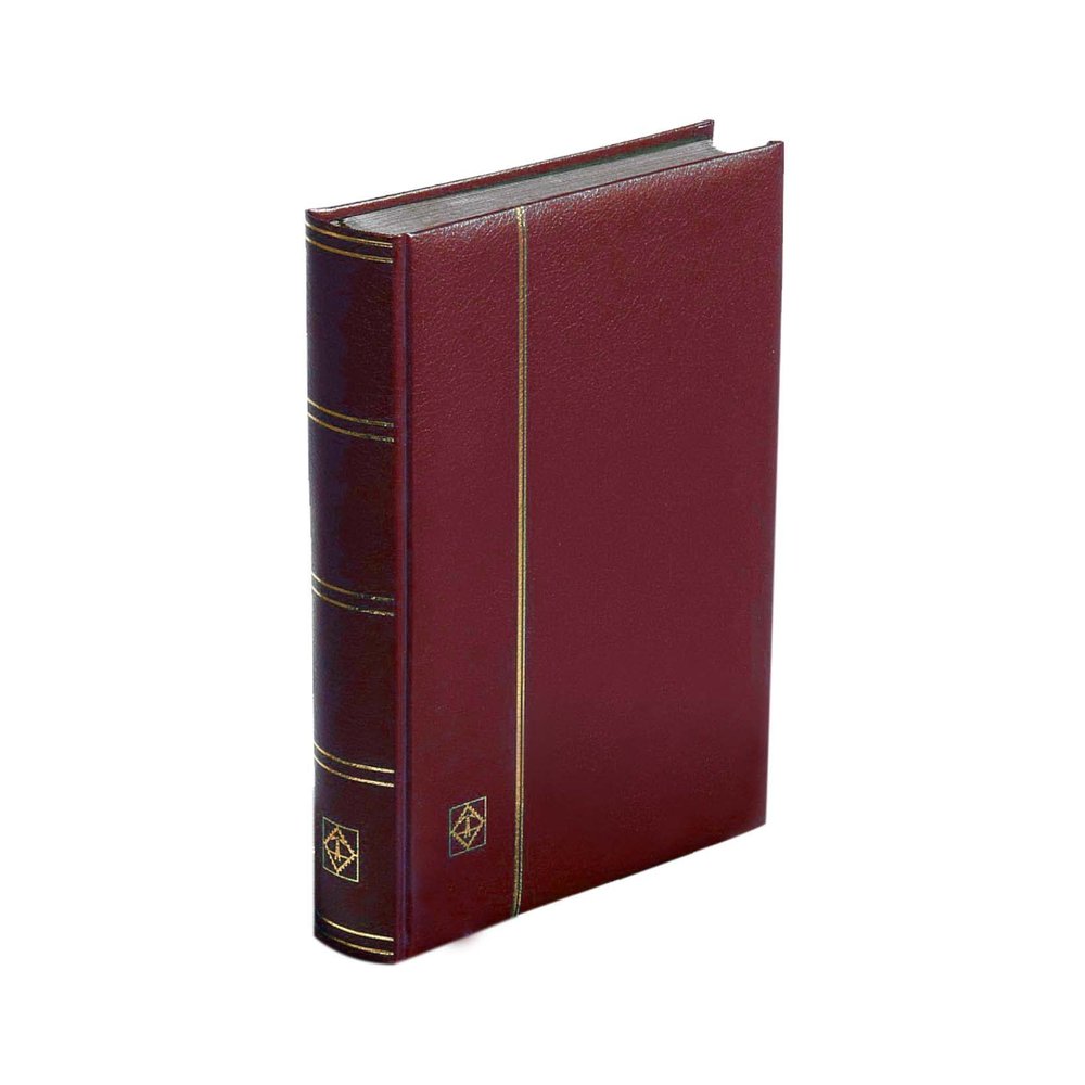 LIGHTHOUSE PREMIUM Bonded Leather Cover Stockbook for Stamps - 32 Black Cardstock A4 Pages with Clear Strips and Double Linen Hinges - Red